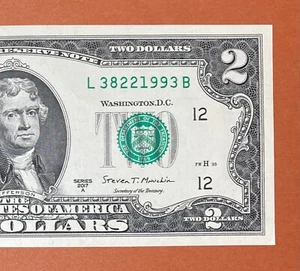 Trailing Year 1993 (L 38221993 B) $2 Two Dollar Bill Serial Number 2017A Series - Picture 1 of 3