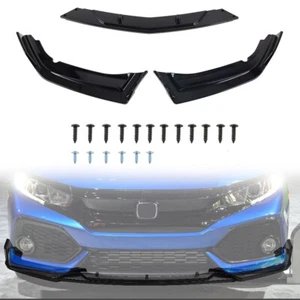 FOR 2016-2020 HONDA CIVIC GLOSS BLACK BATTLE STYLE FRONT LIP SPLITTER - Picture 1 of 12
