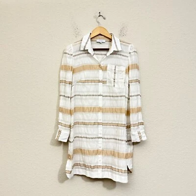PEARL BY LELA ROSE Shirt Dress Womens Sz S Multicolor Striped LS Sheer Retro - Image 1 of 4