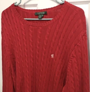 Lauren Ralph Lauren Cable Knit Sweater Women's 2X Red Crew Neck Initials Logo - Picture 1 of 10