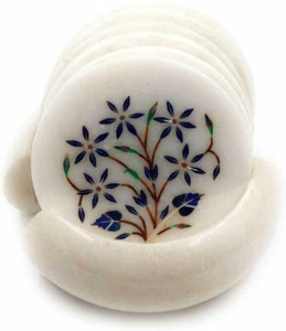 Juegos Coster de mármol blanco de 4" elegante decoración de mesa piedra lapislázuli Morden decoración artística - Imagen 1 de 11