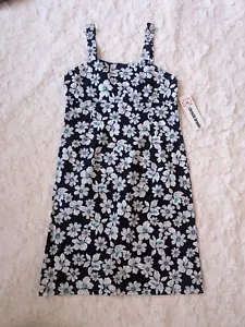 NEW Y2K Girls 10 12 Navy White Tropical Flower Midi Dress Christie Brooks Beach - Picture 1 of 9