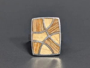 925 Sterling Silber Ring mit versteinertem Holzintarsien Größe 7,75 - Bild 1 von 21