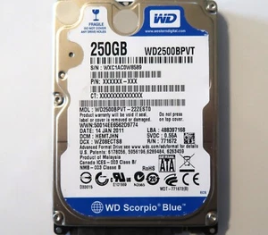 WD WD2500BPVT-22ZEST0 HEMTJHN (WXC1) Malaysia 250gb 2.5" Sata HDD 14JAN2011 - Picture 1 of 1