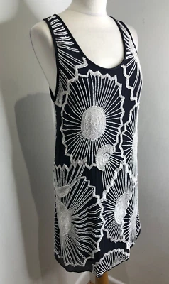 French Connection блестки shift платье 14 VGC темно-синий без рукавов бисером узор - Изображение 1 из 4