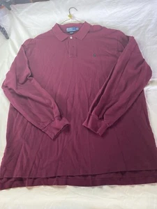 VTG Polo Ralph Lauren Long Sleeve Polo Shirt Men Maroon Red 2XL 100% Cotton - Picture 1 of 9