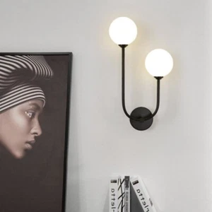 Glass Wall Lights Bedroom Wall Lamp Hotel Wall Sconce Lobby Black Wall Lighting - Picture 1 of 5
