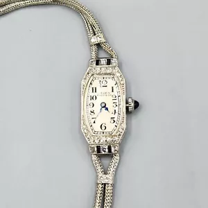 Gruen Precision Art Deco Platinum 1/2tcw Diamond Sapphire Wrist Watch RUNS - Picture 1 of 17