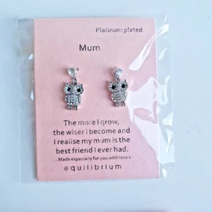Equilibrium Sentiment Mum Owl Earrings Platinum Plated Earrings - Picture 1 of 2
