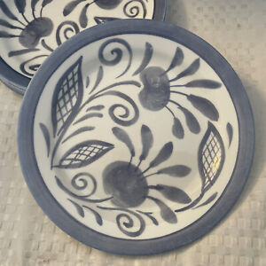 Set/4 Corning Corelle ~OCEANVIEW~ 7 1/4” Salad Plates; Blue Floral Scrolls EUC
