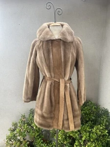 Vtg 60s Lilli Ann London Leather  Mod Coat Faux Fur Suede Sz S - Picture 1 of 11
