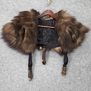 Vintage Real Fur Stole Wrap Brown Shawl Tails Old Hollywood Glam Whimsy Warm - Picture 1 of 12