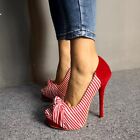 Women Pumps Stripe Open Toe Stilettos Sandal High Heels Shoes Plus Size 4-20