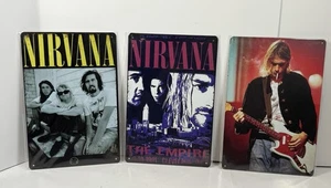 Lote de 3 carteles de hojalata de letrero de metal Nirvana - póster de concierto portada de álbum de Kurt Cobain - Imagen 1 de 4