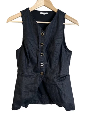 Chaleco Top de Lino Reformation Aspen Para Mujer Talla 4 Negro Dorado Acento Botones Foto 1 de 4