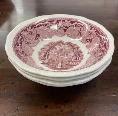 Set Of 4Mason's Vista Pink Red Cereal Bowl Ironstone England Vintage Fabulous! - Image 1 of 4