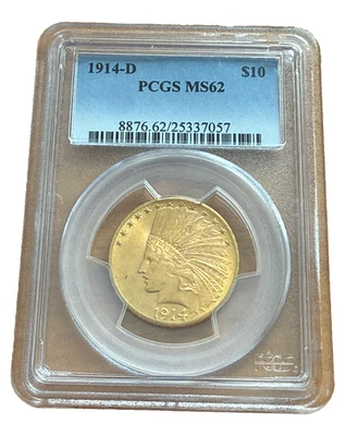 US 1914 D Gold $10 10 Dollars Indian Head PCGS MS62 - Image 1 of 2
