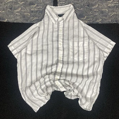 Винтажная мужская синяя рубашка y2k Anchor размер S белая многоцветная в полоску на пуговицах - Изображение 1 из 4