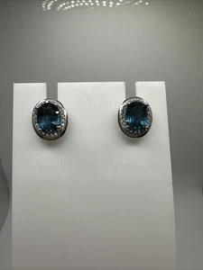 Oval Blue Kyanite & White Zircon Sterling Silver Stud Earrings - Picture 1 of 5