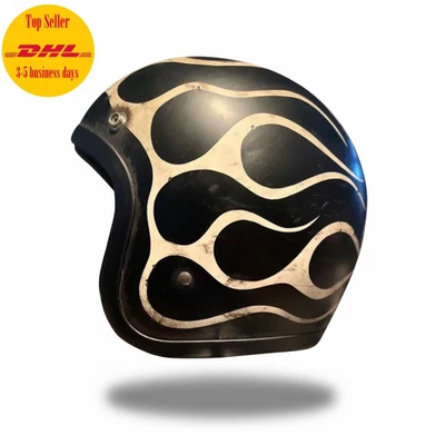 Casco de motocicleta de cara abierta personalizado Slimhead 500TX pátina llama rayas retro Foto 1 de 3