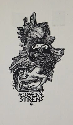 Vtg Art Ex-Libris Bookplate Nude Mermaid Conch Shell Y0175 Foto 1 de 3