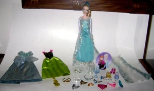 Disney Frozen Prinzessin Elsa Puppe Glitzer Schuhe Kronen Diadem Anna Kleid mehr EUC - Bild 1 von 6