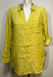 Blusa Top Túnica Sigrid Olsen Lino Mujer Mostaza Lima Pequeña Nueva Con Etiquetas Con Botones - Imagen 1 de 8