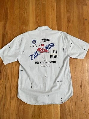 Vintage Bush Pilot Pin Up Bomber GirlShort Sleeve Button Down Shirt Size Medium - Image 1 of 4