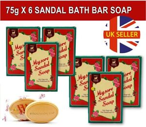 6 X 75g India's Original Mysore Pure Sandalwood Oil BODY FACE Bath Soap Bar UK