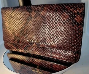 TED BAKER LEATHER SNAKESKIN DESIGN LONG WALLET W/ RINGS FOR CROSSBODY... - Picture 1 of 20