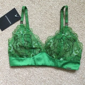 Reggiseno bralette M&S Autograph taglia 6 Allure lusso ricamo svizzero verde - Foto 1 di 8