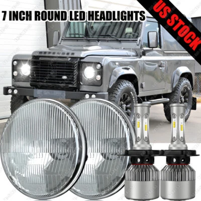 Par de faros LED redondos DRL de 7 pulgadas haz alto/bajo para Land Rover Defender 90 110 Foto 1 de 4