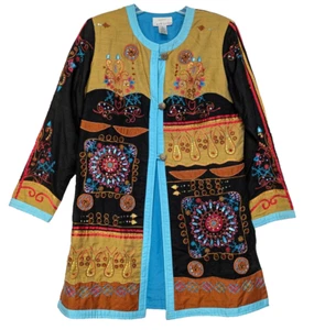 Kashmiri India Floral Jacket Size M Embroidered Beaded Morocco Boho Inspired - Imagen 1 de 17