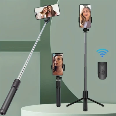 Selfie stick tripod wireless remote control phone stand, iPhone and Android use - Image 1 of 4