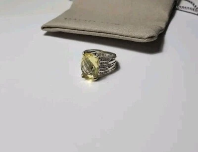 David Yurman Sterling Silver Tides 16x12mm Lemon Citrine/Diamond Ring Size 7 E88 - Image 1 of 4