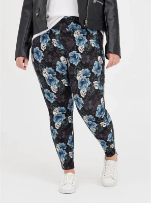 Nuevo con etiquetas Pantalón Torrid Talla Grande 3 (22/24) Slim Fix Luxe Ponte Azul Floral Calavera Pixie Foto 1 de 4