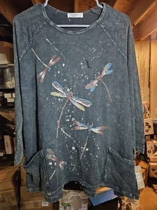 Jess & Jane Mineral Washed Patch Pocket Cotton Tunic - Fairy Duet, Forest *hole* - Picture 1 of 7