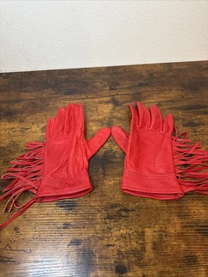 Guantes de cuero rojo doble diamante | Flecos | Talla 7,5 | Western Riding | Suave Foto 1 de 4
