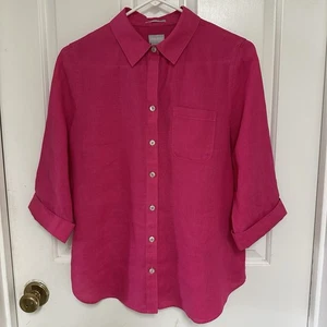 Chicos Womens Sz O (S/4) Hot Pink Linen Button Up Lagenlook Casual Travel - Picture 1 of 15