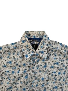 1 Like No Other Men’s White Blue Floral Design Long Sleeve Shirt - Size Medium - Picture 1 of 10