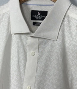 Psycho Bunny Men's Cream 360 monchromatic Logo Button Up Shirt 17 34/35 - Picture 1 of 9
