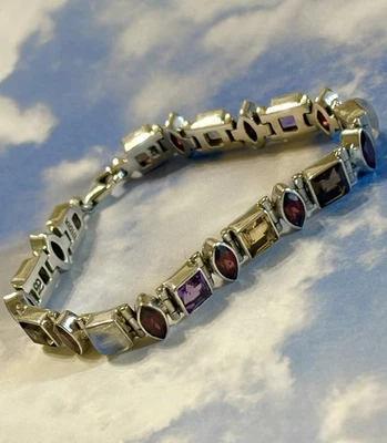 "Brazalete de tenis Nicky Butler NB plata esterlina granate amatista piedra lunar 7,25""" Foto 1 de 4