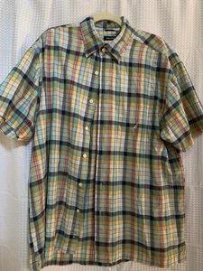 Nautica Chino Weave Multicolor Plaid Button-Front Casual Shirt Men's Size Large - Picture 1 of 5