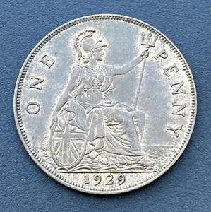 1929 Penny hochwertige George V Münze etwas Glanz #F46 - Bild 1 von 2