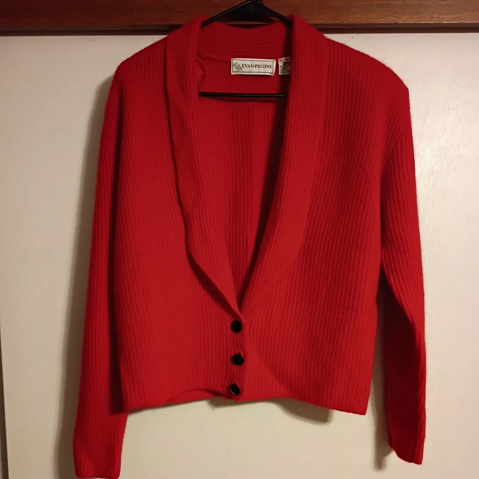 Cárdigan Vintage Evan Picone Años 80 Acolchado Hombros Lana de Cordero Angora Cabello de Conejo S Foto 1 de 4