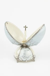 Loving Remembrance Egg Musical Ornament Heirloom Porcelain Music Box Cross - Picture 1 of 9