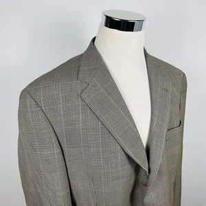 Austin Reed 44R Sport Coat Gold Black Houndstooth 100% Wool Three Button Vented - Picture 1 of 8