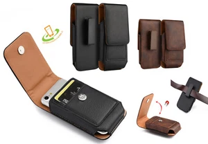 Cell Phone Pouch Vertical Leather Case Cover Belt Clip Holster with Cards Holder - Picture 1 of 26