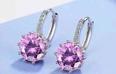 Women's Hoop Earrings 2.5Ct Round Cut 14K White Gold Plated Lab Created Sapphire - Image 1 of 3