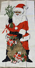 Vintage Santa On Linen Dishtowel He Has Gifts Evergreen Sprigs & Cheerful Color